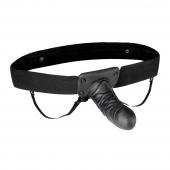 Чёрный полый страпон с вибрацией Unisex Vibrating Hollow Strap-On - 14 см. - Lux Fetish - купить с доставкой в Волгодонске