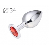 Коническая серебристая анальная втулка с красным кристаллом - 8,2 см. - Anal Jewelry Plug - купить с доставкой в Волгодонске