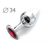Коническая серебристая анальная втулка с малиновым кристаллом - 8,2 см. - Anal Jewelry Plug - купить с доставкой в Волгодонске