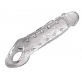 Прозразная закрытая насадка на пенис с поддержкой мошонки Clearly Ample Penis Enhancer - 22 см. - XR Brands - в Волгодонске купить с доставкой
