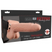 Телесный перезаряжаемый вибрострапон 7  Hollow Rechargeable Strap-on with Balls - 20,3 см. - Pipedream - купить с доставкой в Волгодонске