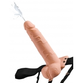 Телесный полый страпон с имитацией эякуляции 7.5  Hollow Squirting Strap-On with Balls Flesh - 21,6 см. - Pipedream - купить с доставкой в Волгодонске