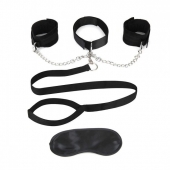 Чёрный ошейник с наручниками и поводком Collar Cuffs   Leash Set - Lux Fetish - купить с доставкой в Волгодонске