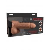 Кофейный перезаряжаемый вибрострапон 7  Hollow Rechargeable Strap-on with Balls - 20,3 см. - Pipedream - купить с доставкой в Волгодонске