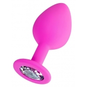 Розовая анальная втулка Brilliant с прозрачным кристаллом - 8 см. - ToyFa - купить с доставкой в Волгодонске