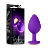 Фиолетовая анальная пробка Bling Plug Medium с золотистым стразом - 8,3 см. - Blush Novelties - купить с доставкой в Волгодонске