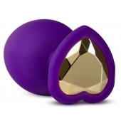 Фиолетовая анальная пробка Bling Plug Large с золотистым стразом - 9,5 см. - Blush Novelties - купить с доставкой в Волгодонске