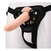 Телесный страпон на черных трусиках STRAP ON REAL DILDO - 20 см. - Dream Toys - купить с доставкой в Волгодонске