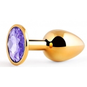 Золотистая анальная пробка с фиолетовым стразом - 7,2 см. - Anal Jewelry Plug - купить с доставкой в Волгодонске