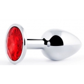 Серебристая анальная пробка с красным стразом - 7,2 см. - Anal Jewelry Plug - купить с доставкой в Волгодонске