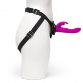 Лиловый страпон Rechargeable Vibrating Strap-On Harness Set - 17,6 см. - Happy Rabbit - купить с доставкой в Волгодонске