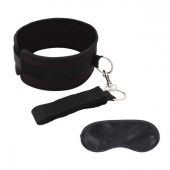 Черный ошейник с длинным поводком Collar and Leash Set - Lux Fetish - купить с доставкой в Волгодонске