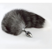 Серебристая анальная пробка с серым хвостиком - Sitabella - купить с доставкой в Волгодонске