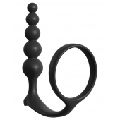 Черная анальная цепочка с эрекционным кольцом Ass-gasm Cockring Anal Beads - Pipedream - в Волгодонске купить с доставкой