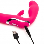 Ярко-розовый безремневой страпон Rechargeable Vibrating Strapless Strap-On - Happy Rabbit - купить с доставкой в Волгодонске