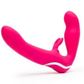 Ярко-розовый безремневой страпон Rechargeable Vibrating Strapless Strap-On - Happy Rabbit - купить с доставкой в Волгодонске