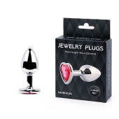 Серебристая анальная пробка с малиновым кристаллом-сердечком - 7 см. - Anal Jewelry Plug - купить с доставкой в Волгодонске