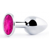 Серебристая анальная пробка с малиновым кристаллом - 7,2 см. - Anal Jewelry Plug - купить с доставкой в Волгодонске