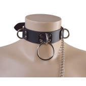 Черный кожаный ошейник Big Ring - Sitabella - купить с доставкой в Волгодонске