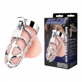 Серебристая металлическая клетка для члена с замком Enslave Cock Cage - BlueLine - купить с доставкой в Волгодонске