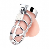 Серебристая металлическая клетка для члена с замком Enslave Cock Cage - BlueLine - купить с доставкой в Волгодонске