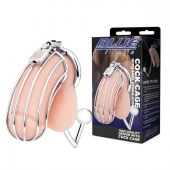 Серебристая металлическая клетка с анальным стимулятором Cock Cage - BlueLine - купить с доставкой в Волгодонске