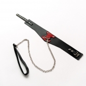 Черный широкий ошейник с красным декором и поводком - Crazy Handmade - купить с доставкой в Волгодонске