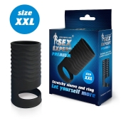 Черная открытая насадка на пенис с кольцом для мошонки XXL-size - 9,4 см. - Sex Expert - в Волгодонске купить с доставкой