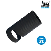 Черная открытая насадка на пенис с кольцом для мошонки XL-size - 8,9 см. - Sex Expert - в Волгодонске купить с доставкой