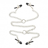 Серебристые зажимы для сосков и половых губ на тонкой цепочке - Notabu - купить с доставкой в Волгодонске