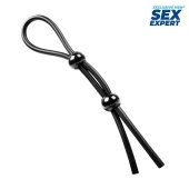 Черное силиконовое лассо с двумя шариками для утяжки - Sex Expert - в Волгодонске купить с доставкой