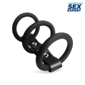 Черное тройное эрекционное кольцо с ремешком - Sex Expert - в Волгодонске купить с доставкой