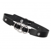 Черный кожаный ошейник со связанными кольцами - Pecado - купить с доставкой в Волгодонске