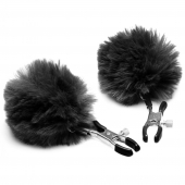 Зажимы для сосков с черным помпонами Pom Pom Nipple Clamps - XR Brands - купить с доставкой в Волгодонске