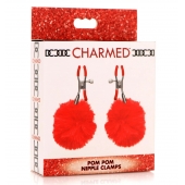 Красные зажимы на соски с помпонами Pom Pom - XR Brands - купить с доставкой в Волгодонске
