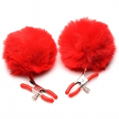 Красные зажимы на соски с помпонами Pom Pom - XR Brands - купить с доставкой в Волгодонске