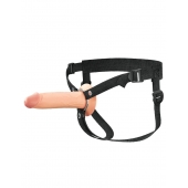 Телесный полый страпон на черных ремнях Hollow Silicone Strap-on - 17,8 см. - Pipedream - купить с доставкой в Волгодонске