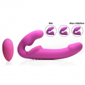 Розовый безремневой страпон с вибрацией и функцией расширения Inflatable Ergo-Fit Strapless Strap-On - XR Brands - купить с доставкой в Волгодонске