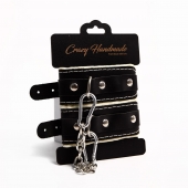 Черные скругленные наручники с мягкой бежевой подкладкой - Crazy Handmade - купить с доставкой в Волгодонске