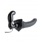 Черный страпон с вагинальной пробкой Deluxe Vibrating Penetrix Strap-On - 19 см. - Pipedream - купить с доставкой в Волгодонске