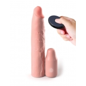 Телесная вибронасадка на член 3  Vibrating Mega X-tension with Remote - 22,9 см. - Pipedream - в Волгодонске купить с доставкой