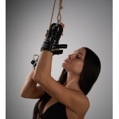 Черные высокие кожаные наручники для подвешивания - Crazy Handmade - купить с доставкой в Волгодонске