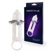 Эластичная насадка на пенис с подхватом мошонки и стимулирующими «ресничками» - Sextaz - в Волгодонске купить с доставкой