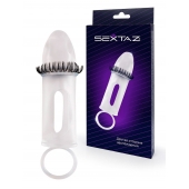 Закрытая насадка на пенис с подхватом мошонки и стимулирующими «ресничками» - Sextaz - в Волгодонске купить с доставкой