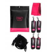 Черно-розовый эротический набор: фиксатор, оковы, наручники, повязка - Erokay - купить с доставкой в Волгодонске