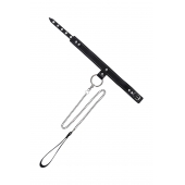 Черный узкий однослойный ошейник с серебристым поводком-цепочкой - Pecado - купить с доставкой в Волгодонске