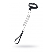 Черный узкий однослойный ошейник с серебристым поводком-цепочкой - Pecado - купить с доставкой в Волгодонске