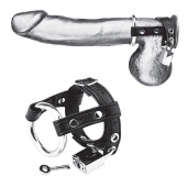 Утяжка на пенис на замочке Duo Cock And Ball Lock - BlueLine - купить с доставкой в Волгодонске