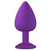 Большая фиолетовая анальная пробка Emotions Cutie Large с голубым кристаллом - 10 см. - Lola Games - купить с доставкой в Волгодонске