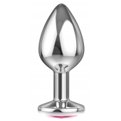 Большая серебристая анальная пробка Diamond Pink Sparkle Large с розовым кристаллом - 8 см. - Lola Games - купить с доставкой в Волгодонске